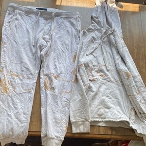 Men's Gray and Tan Hoodie and Sweatpants Set